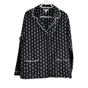 Croft & Barrow Intimates Pajama Top Size XL Black White Lace Trim